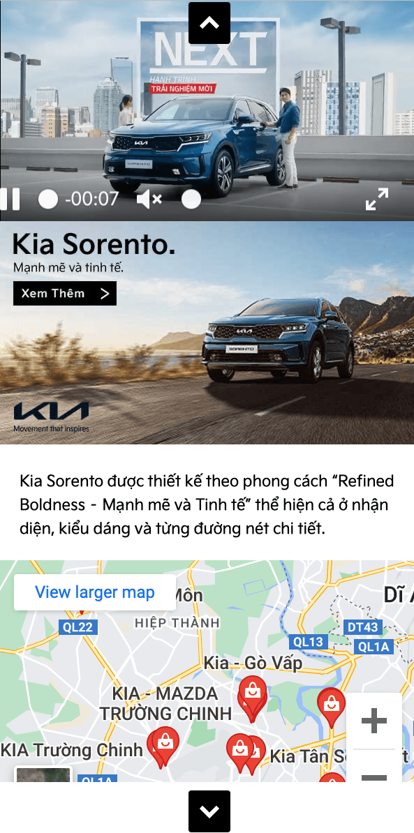 Định dạng Location Ad xếp chồng video, nội dung và bản đồ đại lý trong khung dọc