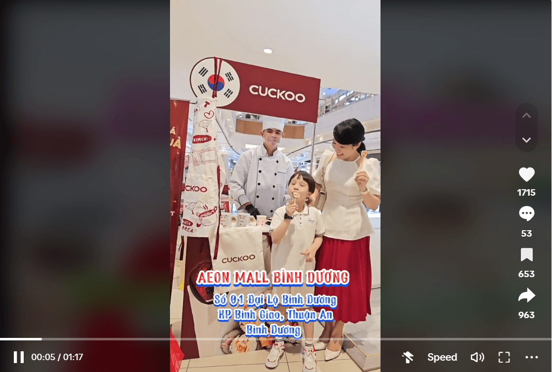 Video TikTok tại một hoạt động của nhãn hàng Cuckoo, minh hoạ nội dung KOC