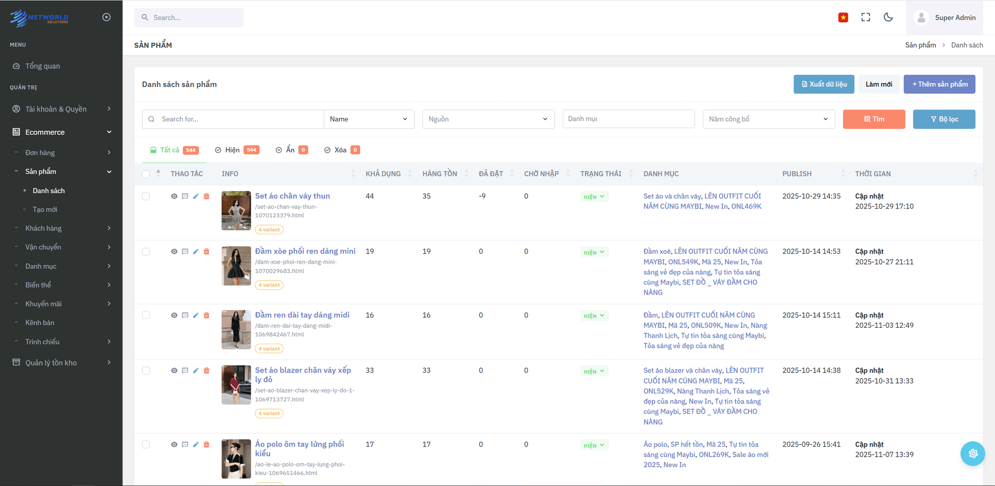 Giao diện dashboard quản lý bán hàng và đơn hàng
