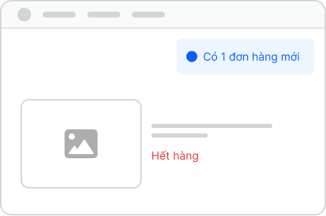 Thông báo có đơn hàng mới và cảnh báo sản phẩm đã hết hàng trên giao diện quản trị